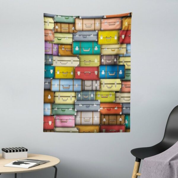 Wandteppich aus Weiches Mikrofaser Stoff Für das Wohn und Schlafzimmer, Abakuhaus, rechteckig, Jahrgang Farbige Reise-Koffer