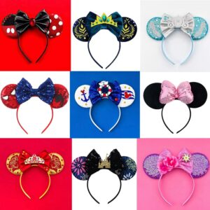 Disney 2023 Girls Minnie Ears Headband Sequins Princess Big Bows Festival Party Hairband Cosplay Plush Adult Kids Headband Gift
