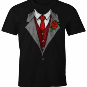 MoonWorks Print-Shirt Herren T-Shirt Anzug Schlips Krawatte aufgedruckt Fun-Shirt Moonworks® mit Print