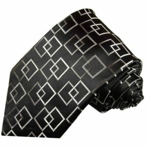 Paul Malone Krawatte Designer Seidenkrawatte Herren Schlips modern kariert 100% Seide Schmal (6cm), schwarz 641