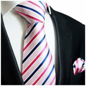 Paul Malone Krawatte Herren Seidenkrawatte mit Tuch modern gestreift 100% Seide (Set, 2-St., Krawatte mit Einstecktuch) Schmal (6cm), rosa pink blau 600