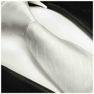 Paul Malone Krawatte Herren Seidenkrawatte und Tuch gestreift 100% Seide (Set, 2-St., Krawatte mit Einstecktuch) Schmal (6cm), ivory weiß 992