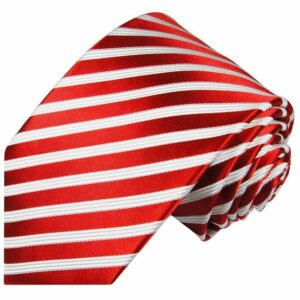 Paul Malone Krawatte Moderne Herren Seidenkrawatte gestreift 100% Seide Schmal (6cm), Extra lang (165cm), rot weiß 852