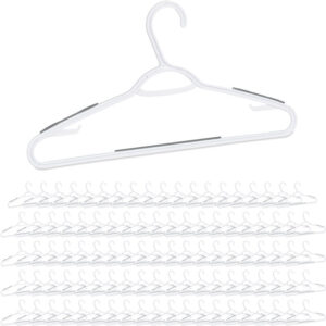 100 x Kleiderbügel im Set, gummierte Kunststoffbügel, Hosenstange, Kleid & Rock, Krawatte, Antirutschbügel, weiß