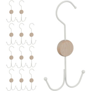 12 x Gürtelhalter, je 2 Haken für Gürtel, Taschen, Krawatten, Gürtel Organizer Schrank, Metall & Holz, Gürtelbügel, weiß