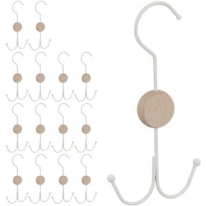 15 x Gürtelhalter, je 2 Haken für Gürtel, Taschen, Krawatten, Gürtel Organizer Schrank, Metall & Holz, Gürtelbügel, weiß