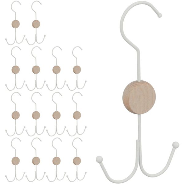 15 x Gürtelhalter, je 2 Haken für Gürtel, Taschen, Krawatten, Gürtel Organizer Schrank, Metall & Holz, Gürtelbügel, weiß