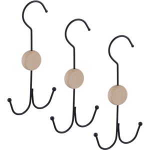 3 x Gürtelhalter, je 2 Haken für Gürtel, Taschen, Krawatten, Gürtel Organizer Schrank, Metall, Holz, schwarz