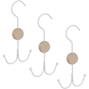 3 x Gürtelhalter, je 2 Haken für Gürtel, Taschen, Krawatten, Gürtel Organizer Schrank, Metall & Holz, Gürtelbügel, weiß