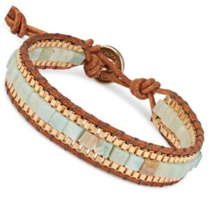 BENAVA Armband Yoga Armband - Amazonit Edelstein Perlen mit Lotus Anhänger, Handgemacht