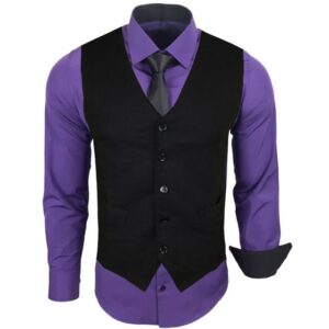 Baxboy Langarmhemd Baxboy Langarmhemd Herren-Hemd Slim-Fit Hemd + Weste + Krawatte SET