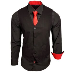 Baxboy Langarmhemd Baxboy Langarmhemd Herren-Hemd Slim-Fit Hemd + Weste + Krawatte SET