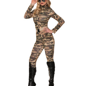 Camouflage Jumpsuit Damenkostüm 3-tlg. für Halloween XS