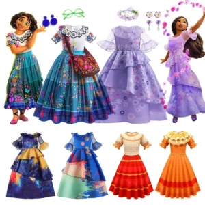 Disney Mirabel Isabela Costume for Girls Princess Dress Suit Cosplay Encanto Carnival Birthday Party Wreath Clothes Bag Charm