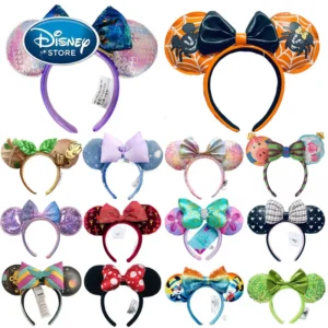 Disney World Minnie Ear Headband For Women Disneyland Mickey Adult/Child Ears Leather Plush Sequin Cosplay Girls Accessories