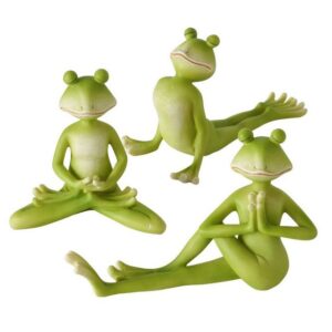 GILDE Dekoobjekt 3er Set Entspannende Froschfiguren in Yoga-Haltungen - Handgefertigte