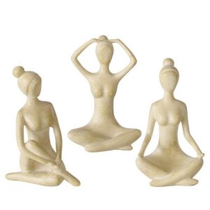 GILDE Dekoobjekt 3er Set Handgemachte Yoga Figuren Marie und ihre Yogapraxis in Beige H