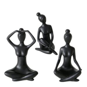 GILDE Dekoobjekt 3er Set Handgemachte Yoga Figuren Marie und ihre Yogapraxis in schwarz