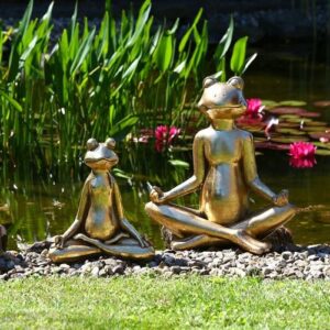 GILDE Dekoobjekt Meditierende Frosch Yoga Figur in Gold Zen Garten Höhe 34cm oder 62cm