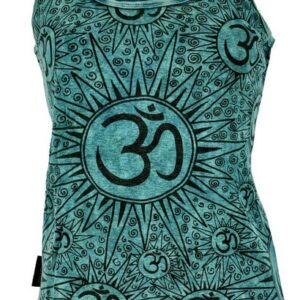 Guru-Shop T-Shirt Yoga Top Om, BohoTop, Goastyle Sommertop - petrol Festival, Ethno Style, alternative Bekleidung