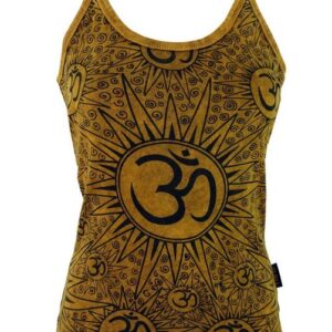 Guru-Shop T-Shirt Yoga Top Om, BohoTop, Goastyle Sommertop - senf Festival, Ethno Style, alternative Bekleidung