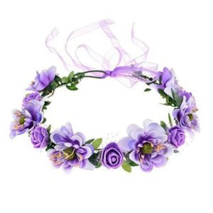 Haiaveng Haargummi Blumenstirnband, Kranz Blumen-Haarband mit Verstellbarem Band, Violett, 1-tlg., für Flitterwochen-Reisefotografie, Hochzeitszeremonieabend