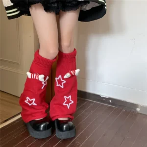 Lolita Goth Warmer Y2k Socks Leggings Japanese Knit Socks Legs Cover Cosplay Accessories Women's Brown Star Design Leg Warmers