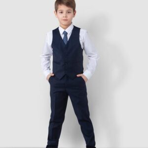 Melli-Trends Kinderanzug Luxuriöser Jungen Anzug Kommunionanzug blau (Hemd, Weste, Hose und Krawatte) festlich, elegant