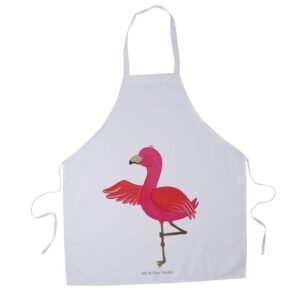 Mr. & Mrs. Panda Kochschürze Flamingo Yoga - Weiß - Geschenk, Schürze, Achtsamkeit, Backschürze, K, (1-tlg)