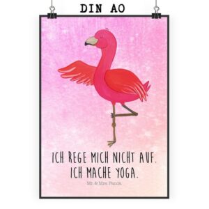 Mr. & Mrs. Panda Poster DIN A0 Flamingo Yoga - Aquarell Pink - Geschenk, Yoga-Übung, Achtsamk, Flamingo Yoga (1 St)