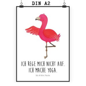 Mr. & Mrs. Panda Poster DIN A2 Flamingo Yoga - Weiß - Geschenk, Wanddeko Bild, Kunstdruck, Yo, Flamingo Yoga (1 St)