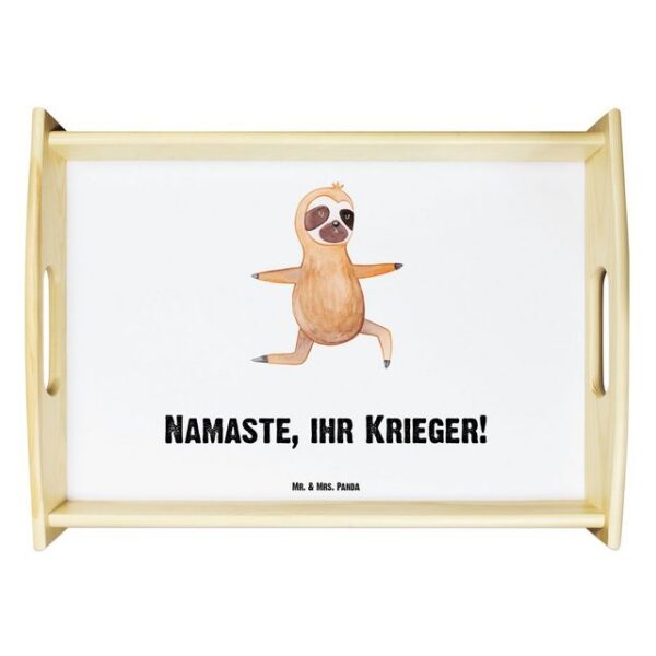 Mr. & Mrs. Panda Tablett Faultier Yoga - Weiß - Geschenk, Küchentablett, Entspannung, Faultie, Echtholz lasiert, (1-tlg)