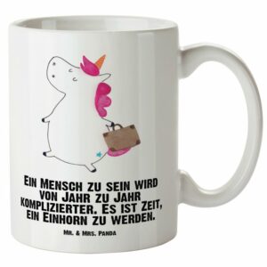 Mr. & Mrs. Panda Tasse Einhorn Koffer - Weiß - Geschenk, XL Teetasse, Grosse Kaffeetasse, un, XL Tasse Keramik