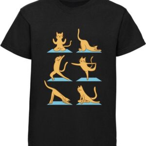 MyDesign24 Print-Shirt bedrucktes Mädchen T-Shirt Yoga Katze Baumwollshirt mit Aufdruck, weiß, schwarz, rot, rosa, i131