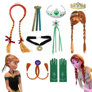 New Kids Crown Magic Wand Necklace Wig Headdress Set Girls Frozen Anna Princess Dress up Accessories Halloween Cosplay Accessory