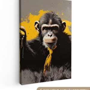 OneMillionCanvasses® Leinwandbild Affe - Schimpanse - Banane - Gelb - Tiere - Krawatte, (1 St), Leinwandbild fertig bespannt inkl. Zackenaufhänger, Gemälde, 20x30 cm