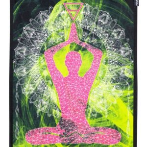 PSYWORK Poster PSYWORK Schwarzlicht Stoffposter Neon "Yoga Relax", 0,5x0,7m, UV-aktiv, leuchtet unter Schwarzlicht