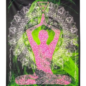 PSYWORK Poster PSYWORK Schwarzlicht Stoffposter Neon "Yoga Relax", 1,0x1,4m, UV-aktiv, leuchtet unter Schwarzlicht