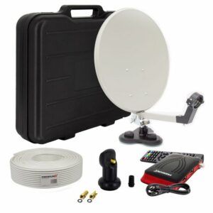 PremiumX Camping SAT Anlage HD TV Receiver Single LNB Kabel F-Stecker Koffer SAT-Antenne