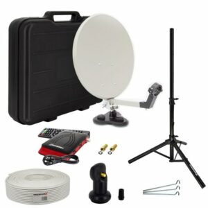 PremiumX Camping SAT Anlage HD TV Satelliten Receiver LNB Kabel Koffer Stativ SAT-Antenne