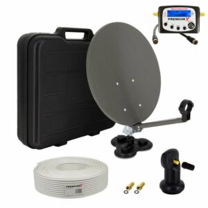 PremiumX Camping SAT Anlage Satelliten-Finder LNB Kabel F-Stecker im Koffer SAT-Antenne