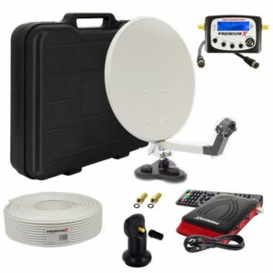 PremiumX Camping SAT TV Anlage HD Receiver Satelliten-Finder LNB Kabel Koffer SAT-Antenne