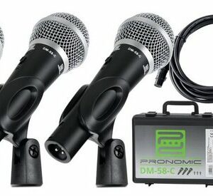 Pronomic Mikrofon DM-58-C Vocal dynamische Mikrofone mit Nieren-Charakteristik (3er Set im Koffer, 13-tlg), Ein-/Aus-Schalter - inkl. Mikrofonklemmen und XLR-Kabel 5 m
