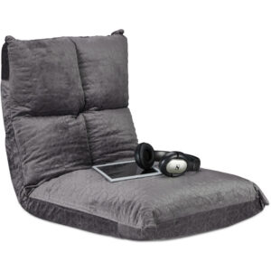 Relaxdays - Bodenstuhl mit Rückenlehne, verstellbares Bodenkissen, 6 Positionen, Yoga, Gaming, klappbar, bis 100 kg, grau