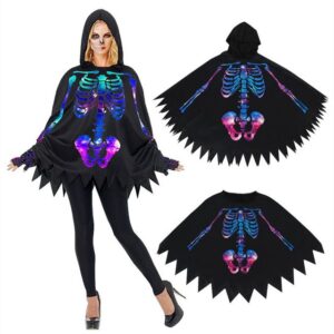 Rouemi Vampir-Kostüm Halloween Cosplay Kostüm, Damen Umhang, Vampir Skelett Kostüm