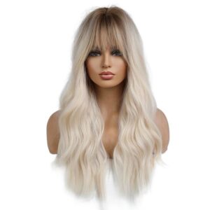 SCOWIG Kunsthaarperücke lange blonde Perücke mit Fransen natürliches Haar
