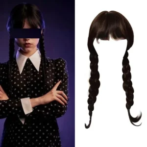 Wednesday Cosplay Accessroies Wig Kids Girls Movie Wednesday Long Hair Wig + Belt Dress Accessory Carnival Halloween Accessory