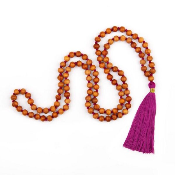 bodhi Perlenkette Mala Yoga Kette mit Sandelholz-Duft, farbige Quaste, 108 Perlen berry