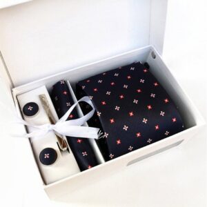 Dekorative Krawatte Herren Krawatten-Set, Krawatten 4 Stck für Hochzeitsfest (4-St) (inkl. Krawatte+Taschentuch + Manschettenknöpfe + Krawattennadel)