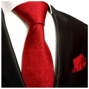 Paul Malone Krawatte Herren Seidenkrawatte mit Tuch modern uni paisley 100% Seide (Set, 2-St., Krawatte mit Einstecktuch) Schmal (6cm), rot 541